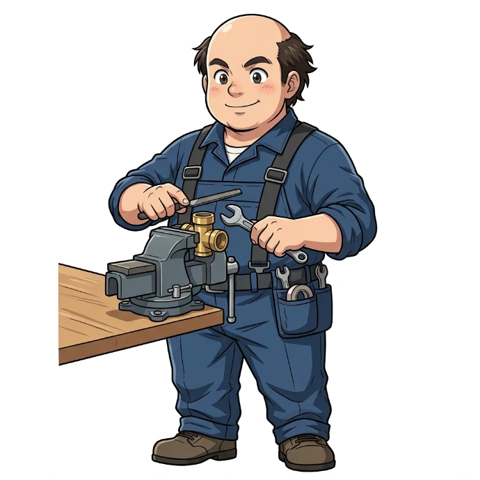 AI Generated Técnico trabajando en tornillo de banco fondo blanco