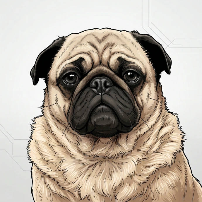 AI Generated Claire pug retrato fiel en estilo manga realista a color