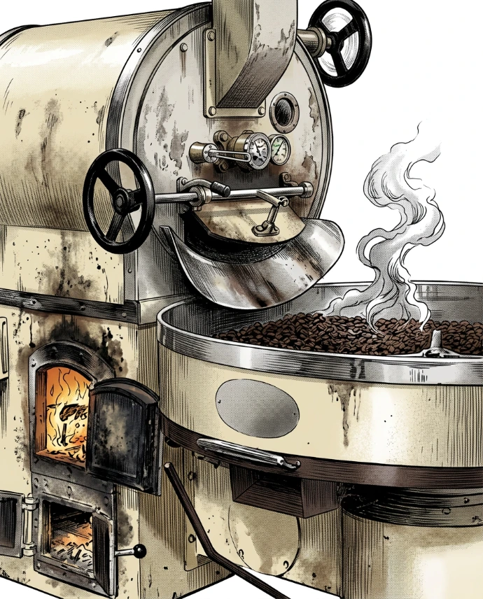 AI Generated Tostadora de café con suciedad y desgaste en estilo manga sobre fondo blanco