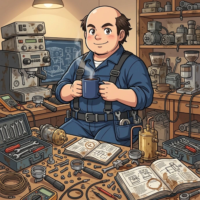 AI Generated Técnico en taller de café desordenado